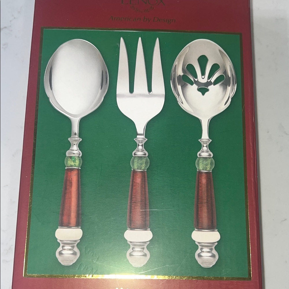 Lenox Silver and Wood Tone Holiday Gatherings 3 piece serving set